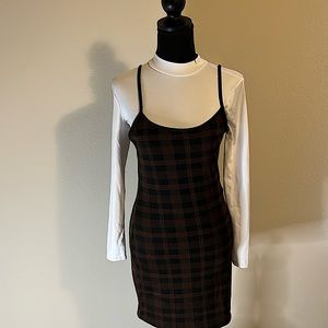 Brown plaid midi dress